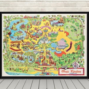 1973 Magic Kingdom Map Poster Disney kaart Poster Disney World Map Posters Vintage Vintage Disney Attraction poster Disneyland kaart Wall Art