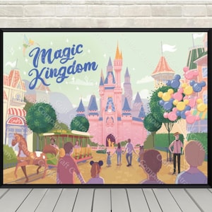 Magic Kingdom Main Street Poster Disney Attraction poster Disney World Posters Cinderellas Castle Disney Wall Art Disneyland