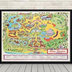 1973 Magic Kingdom Carte Poster Disney carte Poster Disney World Map Posters vintage Disney Attraction affiche Disneyland carte Wall Art