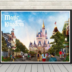 Magic Kingdom Main Street Poster Disney Attraction poster Disney World Posters Cinderellas Castle Disney Wall Art Disneyland