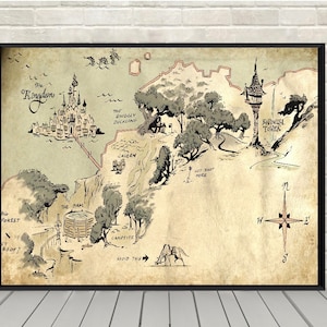 Tangled Map Poster Vintage Disney Movie Poster Classic Disney World Posters Disneyland Poster Rapunzel Poster