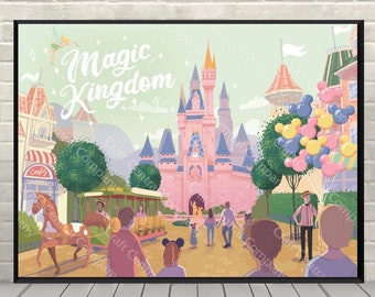 Magic Kingdom Main Street Poster Disney Attraction poster Disney World Posters Cinderellas Castle Disney Wall Art Disneyland