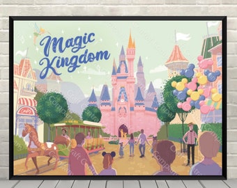 Magic Kingdom Main Street Poster Disney Attraction poster Disney World Posters Cinderellas Castle Disney Wall Art Disneyland