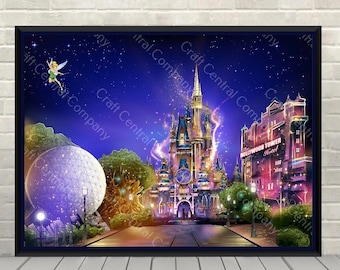 Affiche du 50e anniversaire de Disney World Affiche d'attraction des quatre parcs Disney Magic Kingdom, Epcot, Hollywood Studios, Animal Kingdom