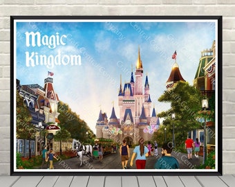 Magic Kingdom Main Street Poster Disney Attraction poster Disney World Posters Cinderellas Castle Disney Wall Art Disneyland