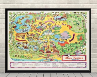 1973 Magic Kingdom Map Mapa Mapa Disney mapa Cartel Disney World Mapa Posters Vintage Disney Attraction cartel Disneyland mapa Arte mural