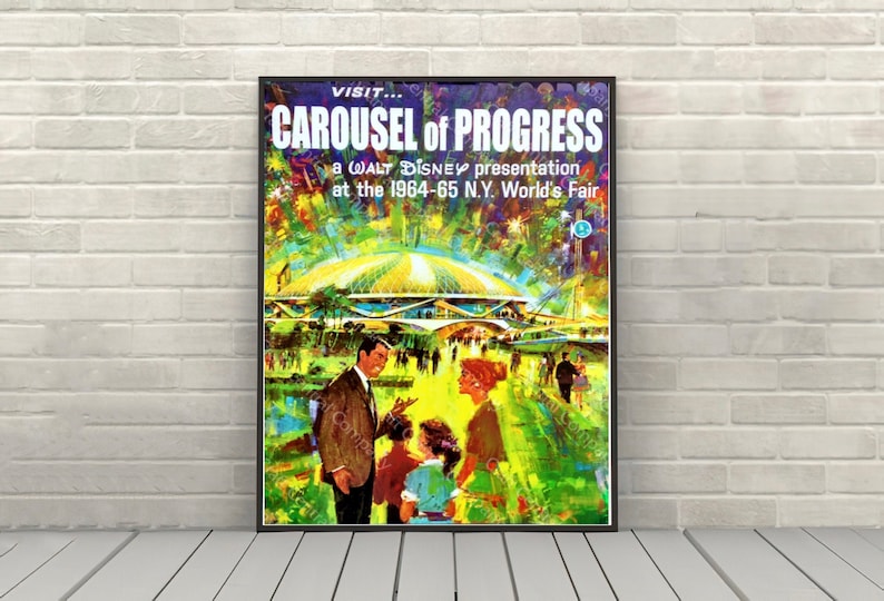 Carousel of Progress Poster Tomorrowland Poster Vintage Disney Attraction poster Magic Kingdom Disney World Posters Disneyland Poster image 1