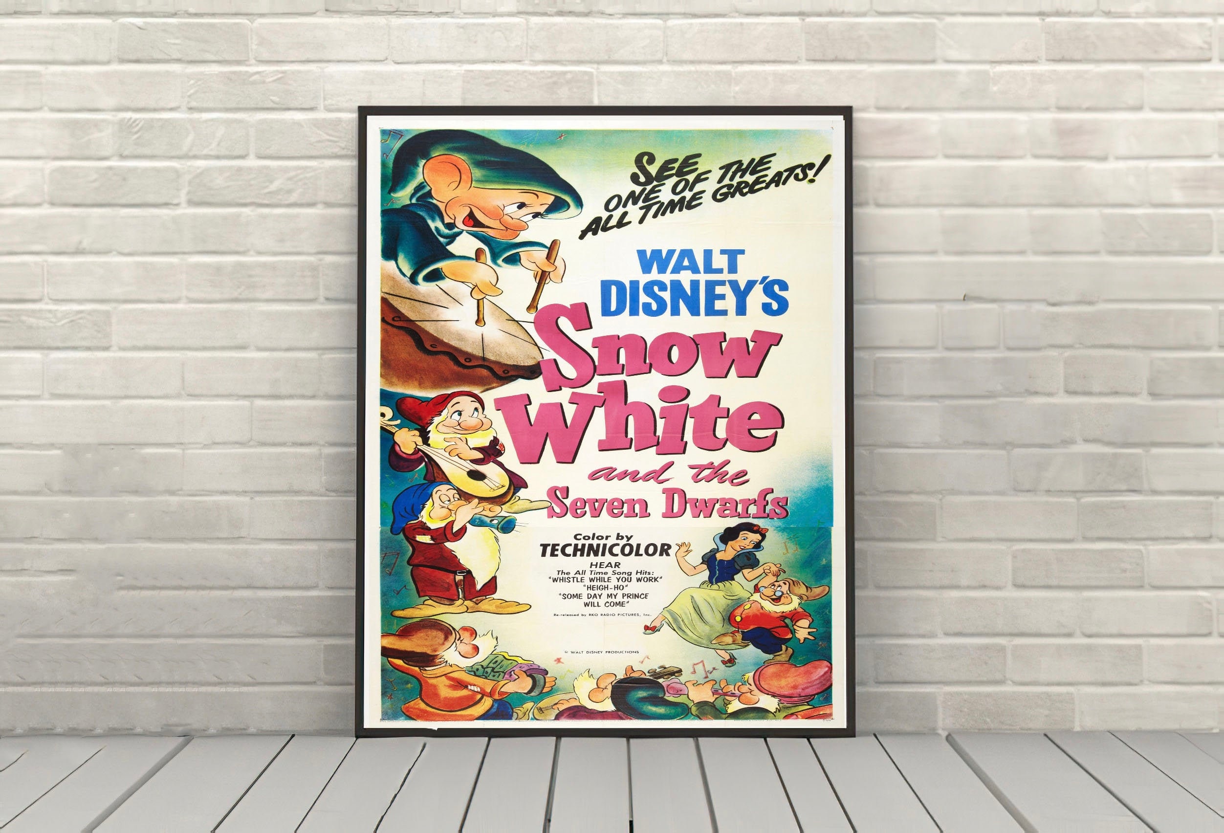 Snow White and the Seven Dwarfs Poster Vintage Disney Movie Poster 