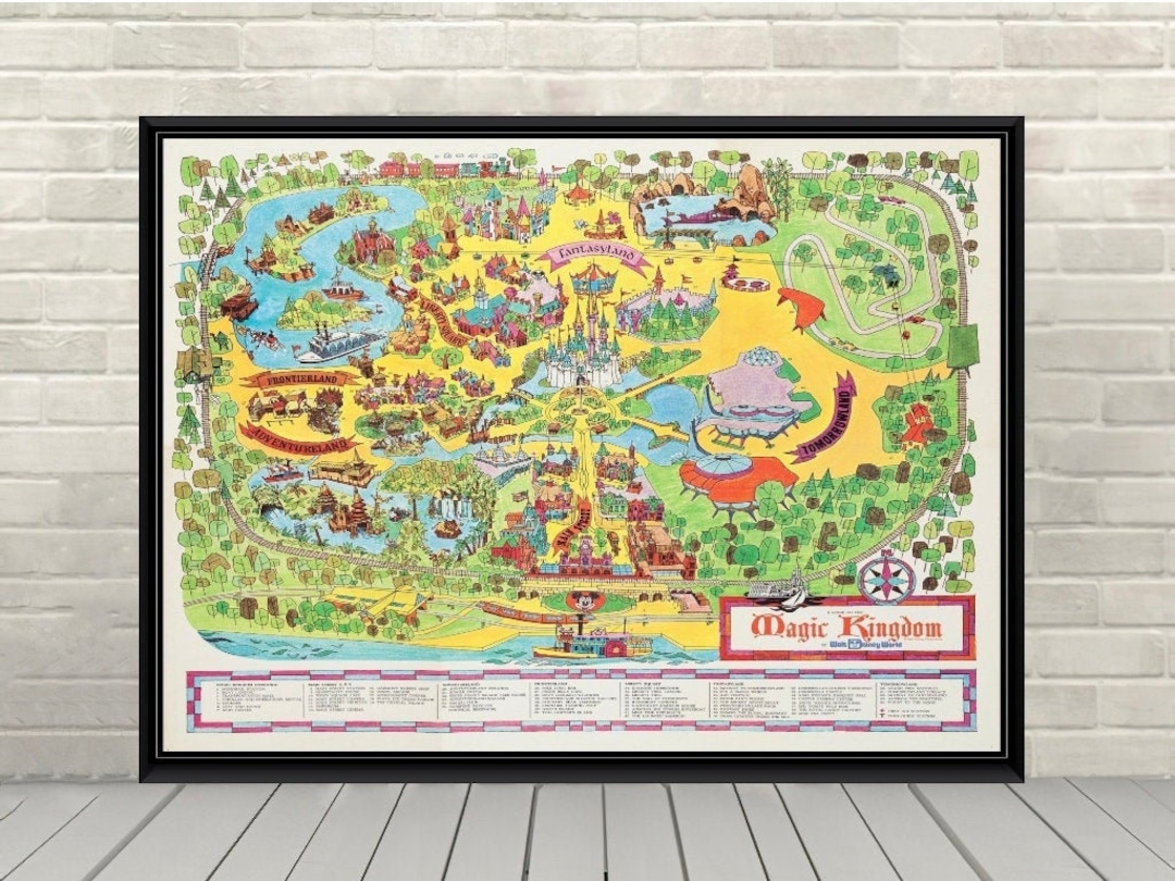 1973 Magic Kingdom Map Poster Disney Map Poster Disney World Map