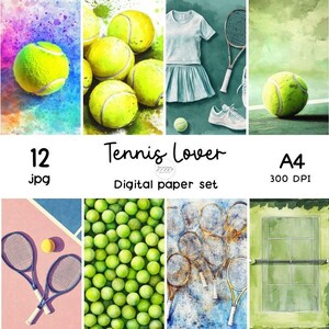 12 TENNIS LOVER A4 VERTICALE / Digital paper set / Patterned paper / Carta digitale scrapbook stampabile acquerello | Instant dowload