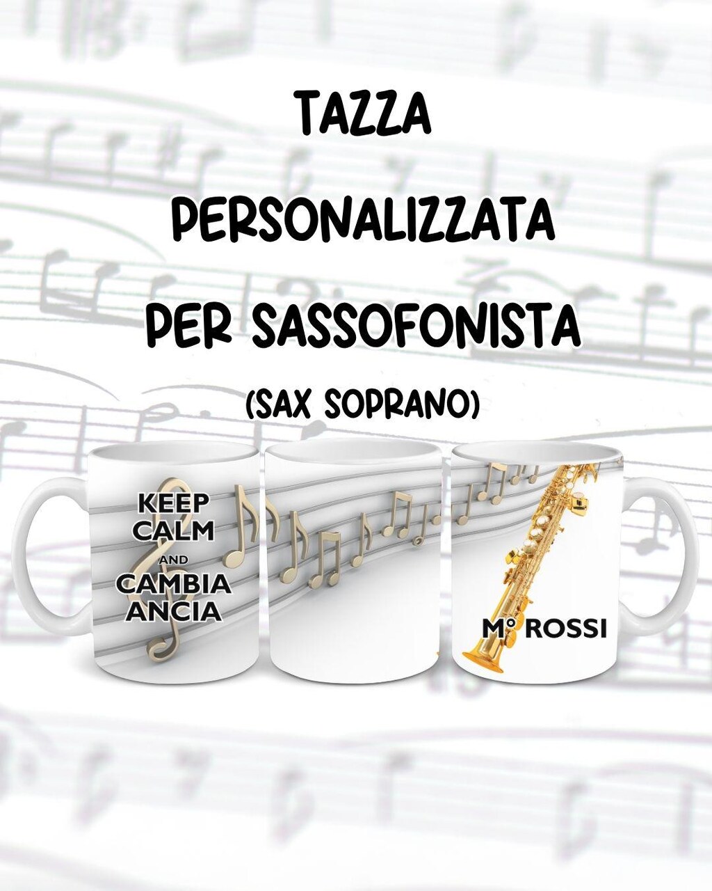 Tazza Per Sassofonisti Con Design Retrò | Pagma | 330 Ml Con Stampa Su Entrambi I Lati | Idea Regalo