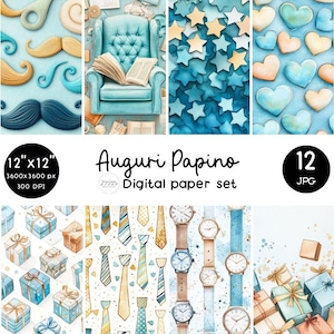 12 FESTA DEL PAPÀ 12x12 Digital paper set / Patterned paper / Carta digitale scrapbook stampabile acquerello | Instant dowload