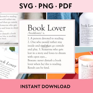 Book Lover dictionary definition File SVG PNG PDF instant download immagine 1