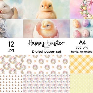 12 Happy Easter A4 ORIZZONTALE / Digital paper set / Patterned paper / Carta digitale scrapbook stampabile acquerello | Instant dowload