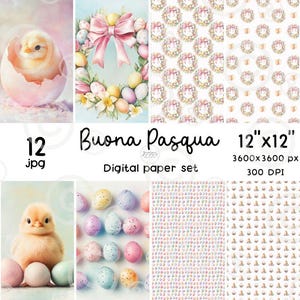 12 Happy Easter 12x12 Digital paper set / Patterned paper / Carta digitale scrapbook stampabile acquerello | Instant dowload