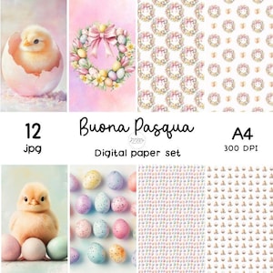 12 Happy Easter A4 VERTICALE / Digital paper set / Patterned paper / Carta digitale scrapbook stampabile acquerello | Instant dowload