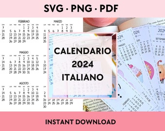 SVG Calendario 2024 ITALIANO mensile e annuale | Instant download file svg - png - pdf