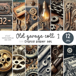 12 OLD GARAGE Digital paper set / Patterned paper / carta digitale maschile stampabile per scrapbooking / Instant dowload