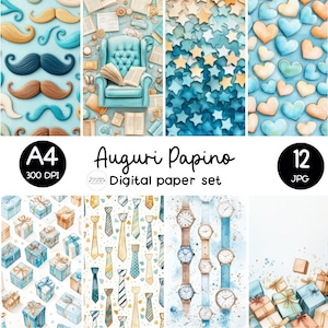 12 FESTA DEL PAPÀ A4 Digital paper set / Patterned paper / Carta digitale scrapbook stampabile floreale acquerello | Instant dowload