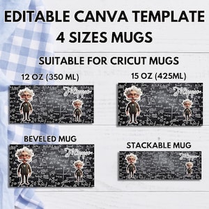 Può includere: Modello Canva modificabile per tazze, con quattro dimensioni: 350 ml e 425 ml, adatto per tazze Cricut. Il design include un professore dei cartoni animati su uno sfondo di lavagna. È presente anche il testo "Filippo".
