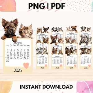 Calendario da scrivania cani e gatti 2025 PDF + PNG | Calendario da tavolo italiano | Desk Calendar, Printable calendar | Pets calendar