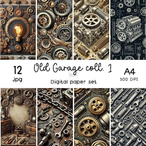 12 OLD GARAGE A4 Digital Paper / Patterned paper / carta digitale maschile stampabile per scrapbooking / Instant dowload