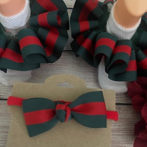 Green and red tutu socks green and red ribbon trimmed sock red and green hairbow tutu socks with hair bow detachable anklets n bow girft set