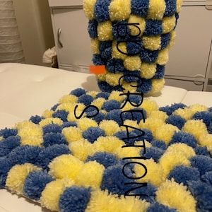 Pom Pom rug set rug set yellow rug set Pom Pom waste basket pompom rug child gift adult gifts