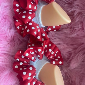 Red polka dot tutu socks ruffled socks tutu socks ribbon trimmed socks red anklets red socks