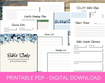 Bible Study Bundle Digital Download (Blue) | SOAP. Bible Study | Journal Pages | Bible Chapter Summary | Sermon Notes (US, A4, & A5)