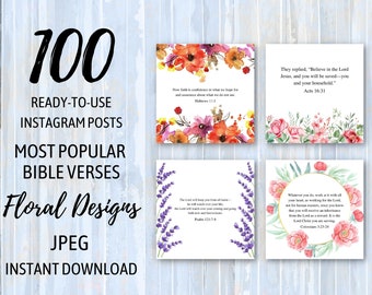 100 Most Popular Bible Verses | FLORAL DESIGNS | Ready-to-Use | Instagram Posts