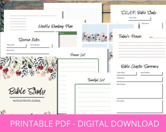 Bible Study Bundle Digital Download (Maroon) | SOAP. Bible Study | Journal Pages | Bible Chapter Summary | Sermon Notes (US, A4, & A5)