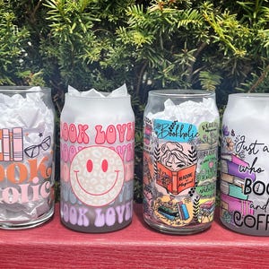 Bookaholic Glass Cup | Bookish Glass Cup | Book Reader Glass Cup | Book Lover Glass Cup | Bookish Themed Glass Cup | Books | Iced Coffee Cup