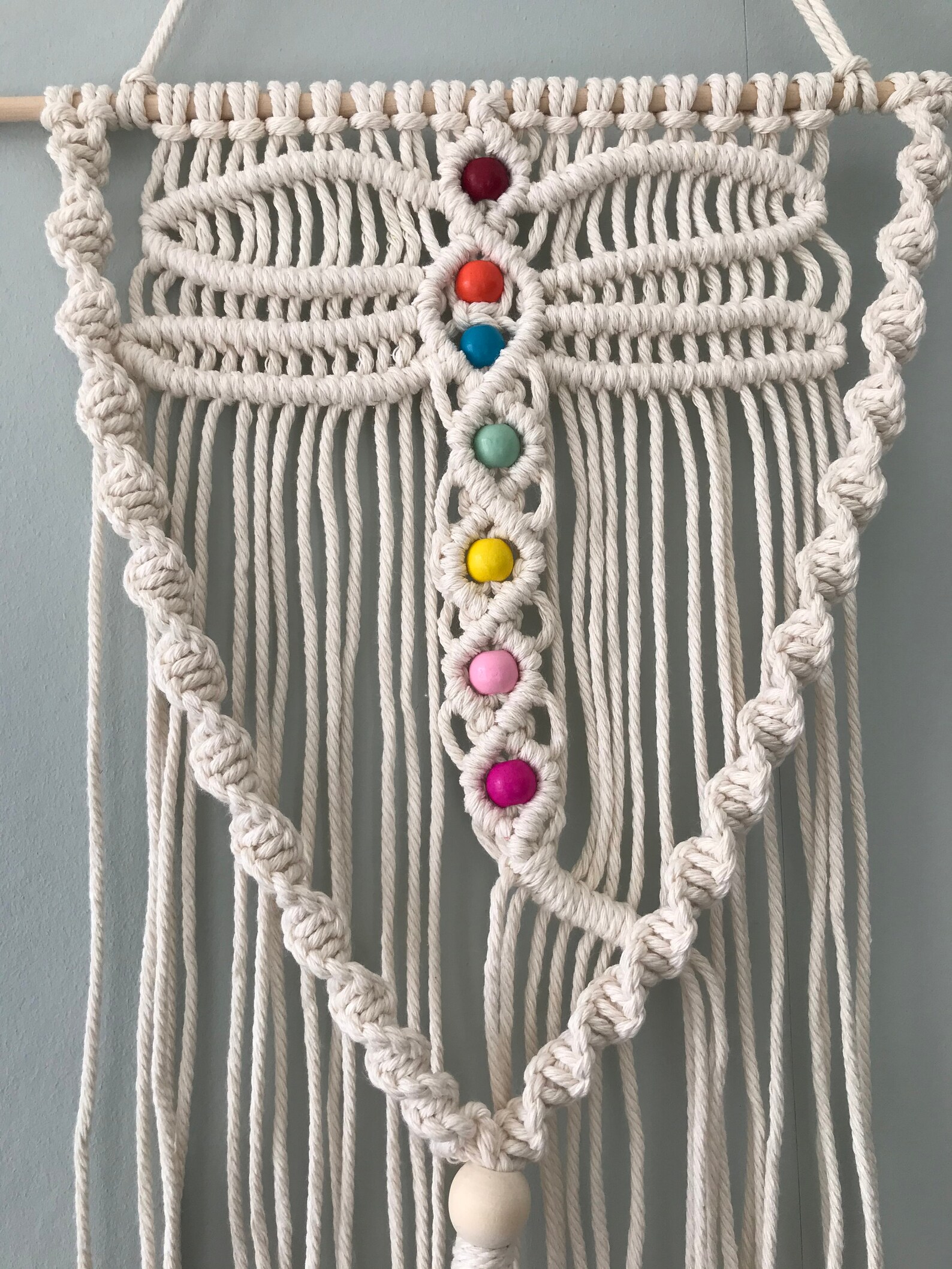 Dragonfly Macrame wall hanging with rainbow beading Etsy
