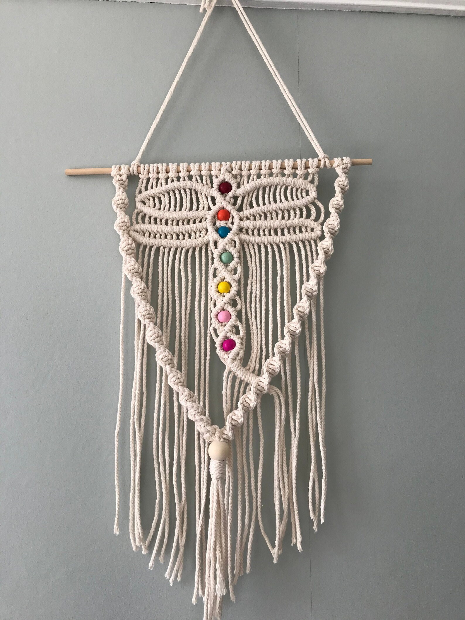Dragonfly Macrame wall hanging with rainbow beading Etsy