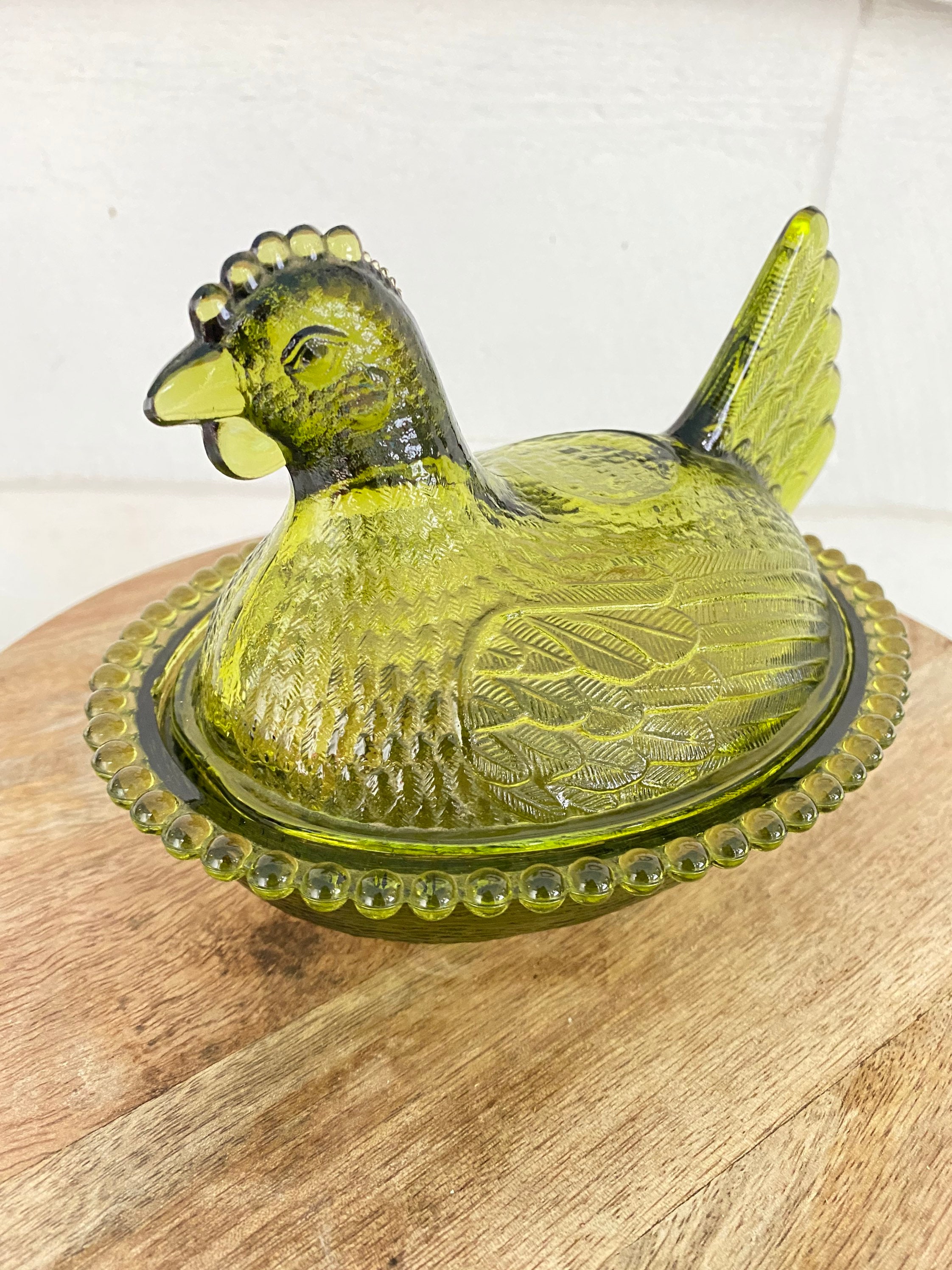 Indiana Green Glass Nesting Hen Vintage chicken on nest candy Etsy