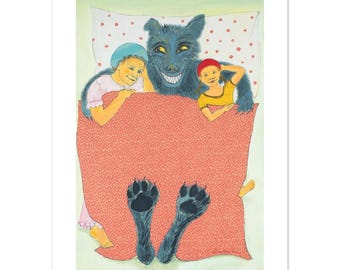 Print of original image, Little Red Riding Hood, Wolf, Grandmother, fairy tale, art print