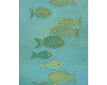 PRINT of original image, painting, fish in the sea, yellow eyes