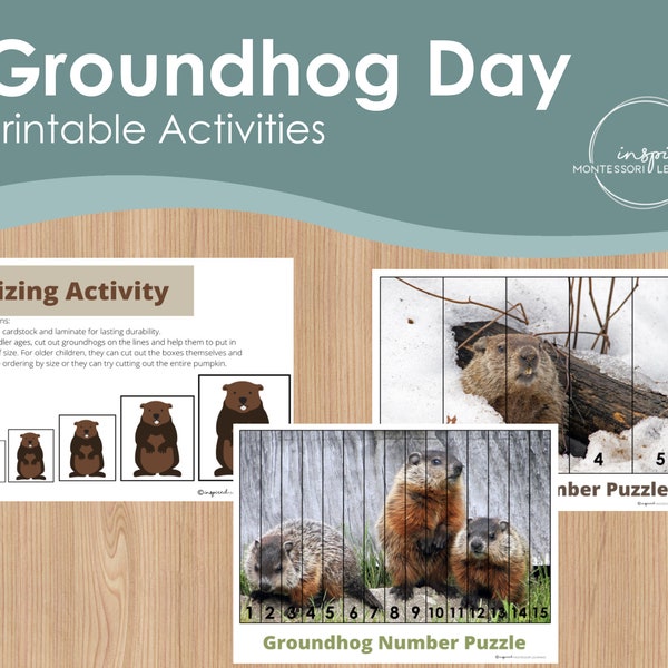 Groundhog Day Printables - Sequence Number Puzzles, Sizing Activity, Preschool, Montessori, Homeschool