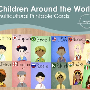 世界中の子供たちの印刷可能なカード、多文化研究、文化と言語、文化的多様性、国研究、国際