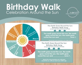 Montessori Celebration Around the Sun, Birthday Walk, Trip Around the Sun,  Birthday Walk Sun Mat, Birthday Celebration Sun Mat, Montessori