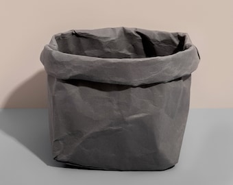 Modern Charcoal Gray Washable Paper Bag Storage - Eco-Friendly Home Organization Solution