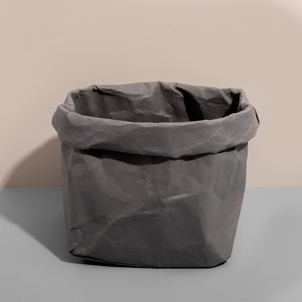 Modern Charcoal Gray Washable Paper Bag Storage - Eco-Friendly Home Organization Solution