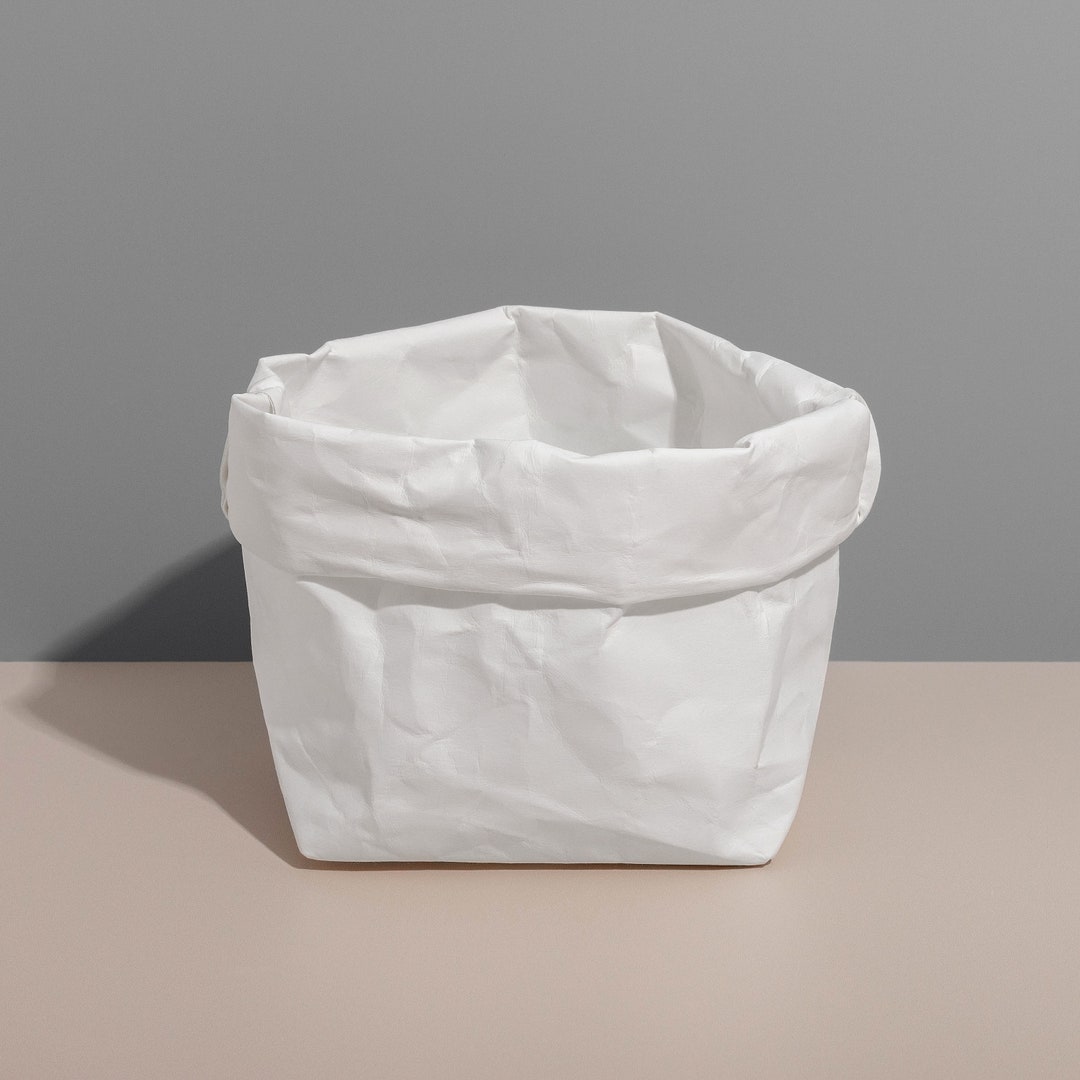 White Washable Kraft Paper Bag Storage Bin Organization Etsy