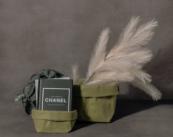 Green Washable Kraft Paper Bag - Eco-Friendly Storage Solution for Home & Office