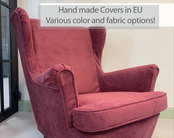 STRANDMON Armchair Cover Slipcover Hand Made With Multiple Color and Fabric Options - Custom made to fit Strandmon armchair model