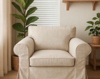 EKTORP Armchair Cover Slipcover Hand Made With Multiple Color and Fabric Options - Custom made to fit Ektorp armchair model