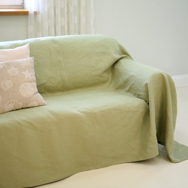 Couverture de fauteuil de canapé en lin naturel - Couvre-lit en tissu lourd, housse de protection écologique, couverture de poids plus lourd
