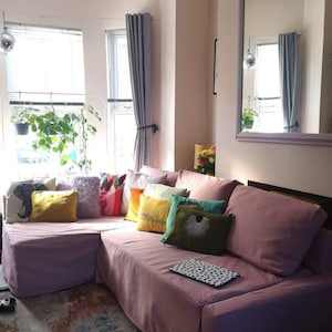 FRIHETEN Corner Sofa Bed Cover With 5 Cushions Hand Made With Multiple Color and Fabric Options - Custom made to fit Ikea Friheten couch