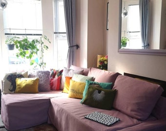 FRIHETEN Corner Sofa Bed Cover With 5 Cushions Hand Made With Multiple Color and Fabric Options - Custom made to fit Ikea Friheten couch